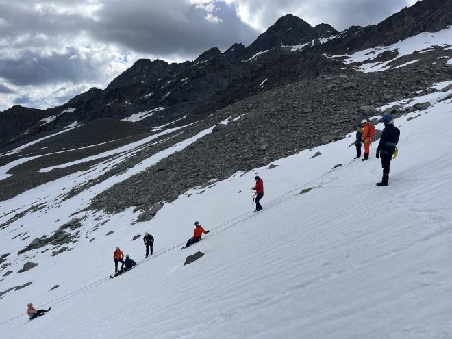self arrest rope practice snow slope