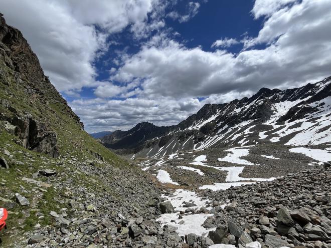 stubai valley snow patches clouds