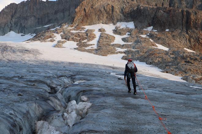 Glacier travel in the morning