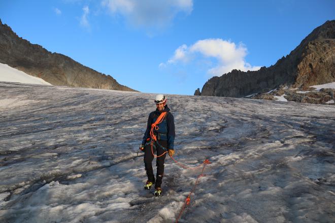 Roped up crossing the glacier